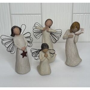 VTG Lot 4 Willow Tree Angel Figurine Demdaco Light, Happiness & Thinking Of You